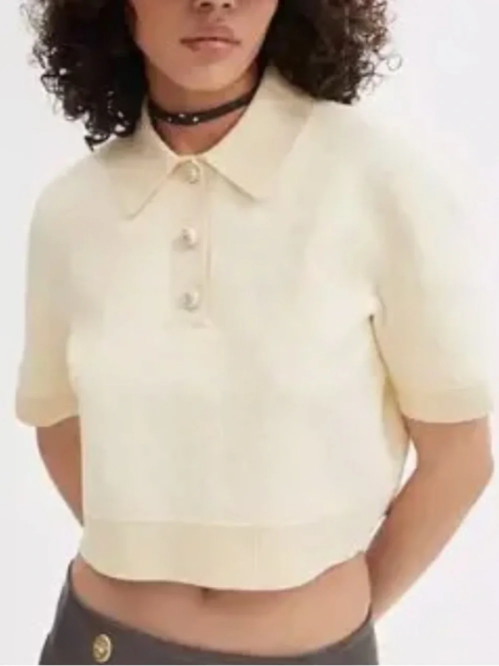 NWOT Coach Sporty Cropped Polo in Soft Cream Cotton Blend Jacquard.